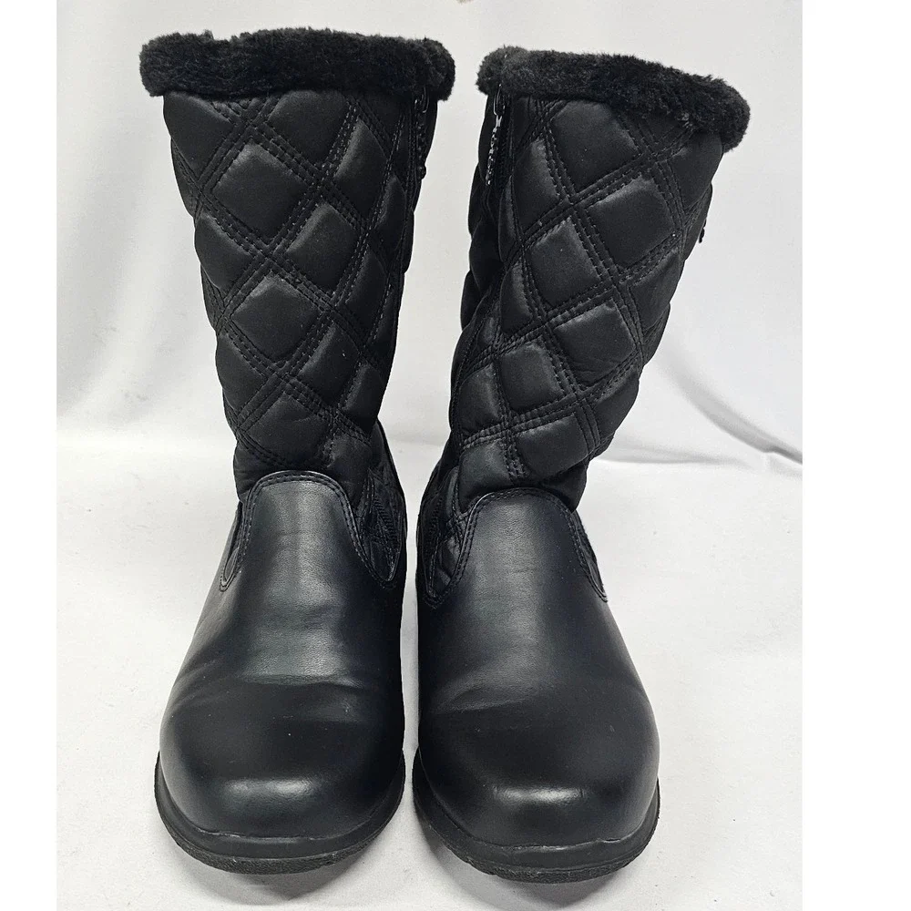 Totes Elsa-T Black Quilted Faux Fur Lined Winter Boots Womens 9W 100-0809